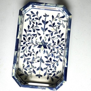 Bandeja de Servir Rectangular Hecha a Mano con Incrustaciones de Hueso Azul, Bandeja Decorativa Otomana, Bandeja de Lujo para Mesa de Centro, Bandeja de Madera para Servir el Desayuno - Product Image 5