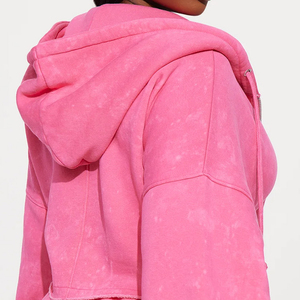Ensemble sweat à capuche et short en polaire pour femme, rose uni, coupe décontractée, deux pièces, idéal printemps-été, prix de gros - Product Image 4