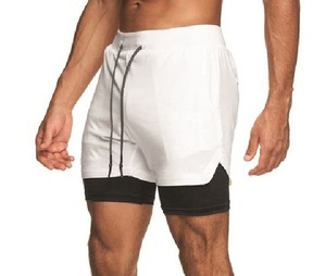 Shorts de sport blancs de style actuel avec cordon de serrage, vente en gros, shorts de sport légers pour homme, séchage rapide, respirants - Product Image 3