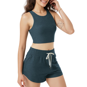 Ensemble deux pièces décontracté pour femme : crop top en coton coupe classique et short au-dessus du genou, nouveau design, écologique et respirant, vente en gros - Product Image 2