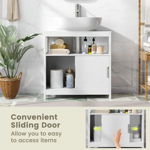 Mobile Bagno Moderno con 2 Ante Scorrevoli e Lavabo a Colonna in MDF con Intaglio a U per Stile Contemporaneo - Product Image 5