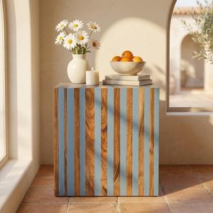 Tabouret tambour en céramique artisanale bleu et blanc, table d'appoint décorative, mobilier d'intérieur d'inspiration méditerranéenne - Product Image 2