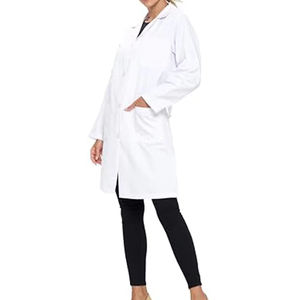 Bata de Laboratorio Blanca Tejida para Mujer, Uniforme de Hospital, Algodón y Poliéster, 3 Bolsillos, Cierre de Broches, Bata Médica - Product Image 2