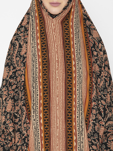 Reversible Long <b>Hijab</b> With Striped And Floral Pattern Polyester Women Adult Traditional Scarf For Daily Wear All Seasons - Product Image 6