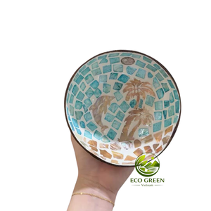 Bol en noix de coco écologique fait à la main avec motif mosaïque floral pour le petit-déjeuner, la salade, le dessert, la décoration de la cuisine et de la table - Product Image 1
