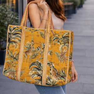 Large <b>Boho</b> Quilted Cotton Shoulder Tote <b>Bag</b> for Women Washable Block Print Luggage Tote on Sale for Grocery Shopping - Product Image 1