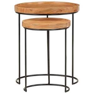 Mesa de centro pequeña y mediana de madera maciza de acacia en color marrón y negro - Product Image 5