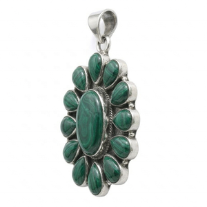 Pendentif ovale floral multi-pierres en argent sterling 925 serti clos, motif fleur en pierres précieuses naturelles, bijou tendance commémoratif pour femme - Product Image 4