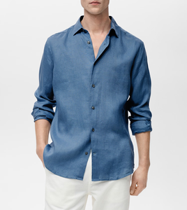 Chemise Homme à Manches Longues en Lin Français 100% à Boutonnage Simple, Fabrication OEM, Vente en Gros, Plusieurs Couleurs Disponibles - Product Image 1