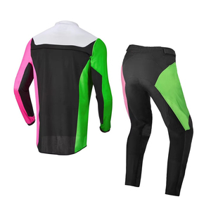 Combinaison de course moto pour homme rose, verte et noire, ensemble chemise et pantalon à manches longues, séchage rapide, toutes saisons - Product Image 5