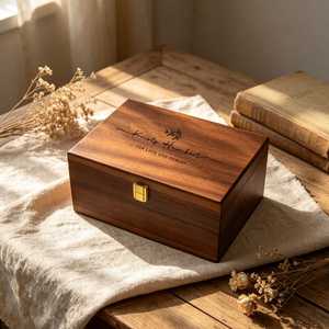 Custom Engraved Polished Rectangle Walnut Wooden <b>Keepsake</b> <b>Box</b> Home Decor Gift <b>for</b> <b>Wedding</b> Anniversary Souvenir - Product Image 1