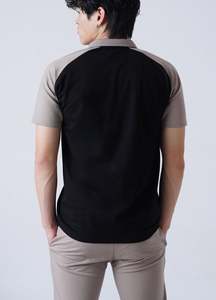 Top Design Men Color block Polo Shirt & <b>Pants</b> Set Black-Beige Contrast Design Casual Two-Piece Outfit Manufactured Tracksuit - Product Image 2