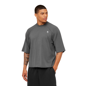 T-shirt de sport raglan oversize pour homme, respirant, haute performance, coupe ample, pour entraînement et fitness, gris foncé - Product Image 3