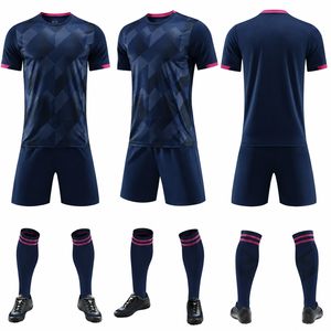 Ensemble de maillots de football personnalisés pour hommes, bleu marine, imprimé géométrique, manches courtes, respirant, en polyester, uniforme pour adultes - Product Image 6