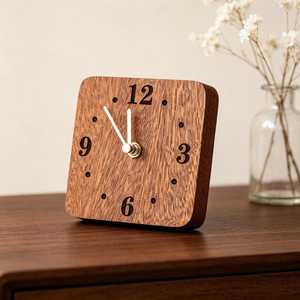 Solid Wood <b>Desk</b> <b>Clock</b> – Minimalist Beech Walnut, Silent Movement Table <b>Clock</b> - Product Image 6