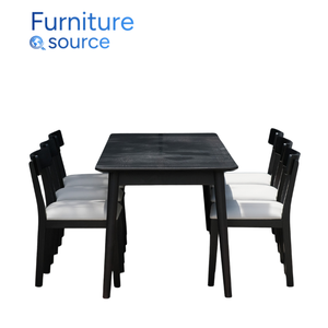 Juego de mesa de comedor y sillas de madera negra de lujo, proveedor OEM/ODM, mesa de comedor de madera maciza directa de fábrica de Vietnam - Product Image 1