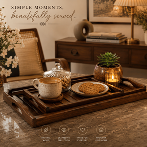 Tray <b>Set</b> 3 <b>Pc</b> | Indian Rosewood Wooden Serving Tray <b>Set</b> | Premium Handmade Nesting Trays Home Decor Tableware Gift Luxury Decora - Product Image 2