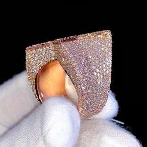 Rose Gold Star Moissanite Iced Out Sterling Silver Baguette Cluster <b>Statement</b> <b>Ring</b> Rhodium Plated Unisex Hip Hop Luxury Jewelry - Product Image 2