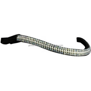 Personnalisé 3 rangées de cristaux strass chaîne diamante bande décorative cheval front en cuir noir ou marron en pleine tailles cob - Product Image 5