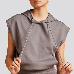 Hoodies courts de sport pour femmes, vêtements d'été personnalisés, sans manches, à découpes, avec cordon de serrage, à capuche, OEM, crop top personnalisé - Product Image 1