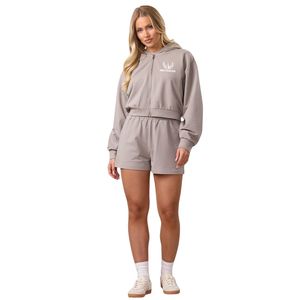 Women's Solid Cropped Full Zip Hoodie <b>Shorts</b> Set Regular Fit Casual Eco-Friendly Quick Dry <b>Lounge</b> Wear Athleisure Activewear - Product Image 1