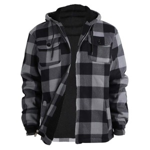Boomletcorp Custom Casual Hooded Winter Fleece <b>Jacket</b> Men Oversized <b>Flannel</b> Plaid Regular Sleeve Canvas Fabric Zipper Quick Dry - Product Image 3
