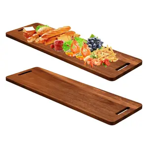 Hot Sale Acacia Wooden Charcuterie Boards Set Wooden Serving Platter with Double Handle Cheese Tray Rectangular Serving Platter