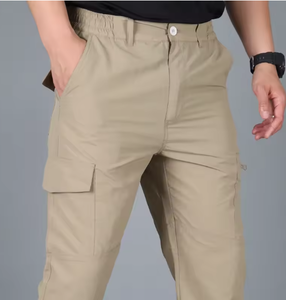 Pantalones Cargo Tácticos para Hombre, Multibolsillos, de Secado Rápido, Estilo Workwear, Verde Oliva, Corte Recto, Cierre de Cremallera, Cintura Elástica, para Verano - Product Image 2