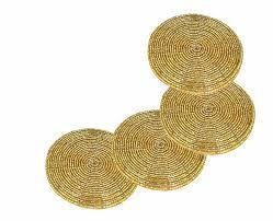 Handmade Golden Beaded Tea <b>Coasters</b> Decorative Round <b>Drink</b> <b>Coasters</b> for Dining Table Coffee Table Home Decor - Product Image 2