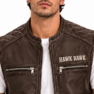 <b>Men</b> <b>Leather</b> Vest <b>Waistcoat</b> Solid Autumn Sleeveless Mandarin Collar Zipper Front Letter Print Moto Style Outerwear <b>Leather</b> Vest - Product Image 4