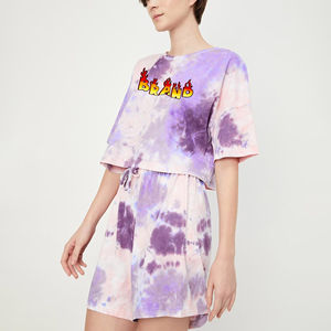 Nuevo Conjunto de 2 Piezas de Algodón 100% con Estampado Tie Dye y Encaje por Encima de la Rodilla para Mujer, con Logotipo Personalizado, Ropa Casual de Verano OEM - Product Image 6