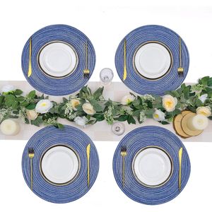 Set di 6 tovagliette rotonde intrecciate blu e bianche da 15 pollici per tavolo da cucina, lavabili, per casa, matrimoni e feste - Product Image 1