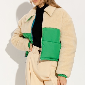 Color Blocked <b>Quilted</b> <b>Jacket</b> Women's Short Style Turn-down Collar Zipper Closure Faux Fur Lining Winter Coat - Product Image 4