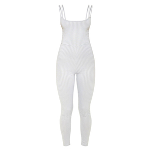 Striped Ribbed Women Jumpsuit High Waist Spaghetti Strap Playsuit Skinny Fit Full Length for Gym Yoga Casual Wear - Product Image 5
