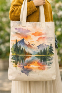 Custom Eco-Friendly Cotton <b>Canvas</b> <b>Tote</b> Bag with Long Handle Mountain Landscape Print Shopping Grocery Bag - Product Image 5