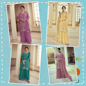 Juego elegante de 3 piezas de Kurti indio y pakistaní con Plazzo y Dupatta - Product Image 6