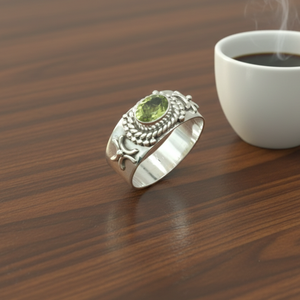 925 Silver <b>Peridot</b> <b>Ring</b> Vintage Floral Pattern Gold Yellow Gold Plated Handmade Statement Jewelry Unisex Gift Wholesale BestSale - Product Image 1