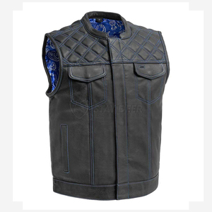 Authentic Cowhide Leather Club Vest No Collar <b>Biker</b> Style Waistcoat Premium Quality Leather Gear USA - Product Image 1