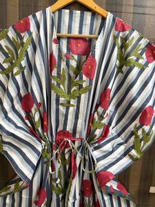 Vestido Kaftán Maxi de Algodón con Estampado Floral y Cuello en V para Mujer, Transpirable y Ecológico, Ideal como Kimono de Playa o Traje de Baño Boho de Verano - Product Image 5