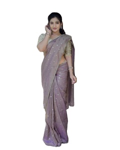 Fil de tissu net sergé lourd et travail de broderie de séquence travail de broderie des deux côtés Saree fantaisie à petit budget - Product Image 1