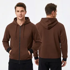 Sweat-shirt à capuche zippé pour homme, couleur unie, coupe classique, en molleton 100 % coton, idéal pour l'automne - Product Image 3
