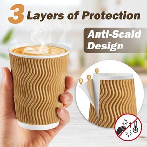 Confezione da 90 bicchieri di carta isolati a parete ondulata da 350 ml con coperchi e cannucce, bicchieri usa e getta per caffè - Product Image 2