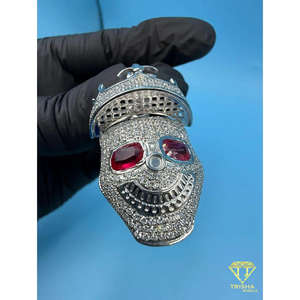 จี้รูปมงกุฎหัวกะโหลกประดับเพชรโมอิสซาไนต์สีแดง ทำจากเงินแท้ 925 สไตล์ฮิปฮอป - Product Image 2