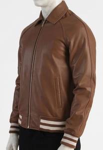 Men’s <b>Genuine</b> <b>Leather</b> <b>Jacket</b> Premium Quality Soft Lining Ribbed Collar Warm Winter Casual <b>Jacket</b> - Product Image 2
