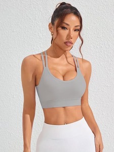 Premium Double Strap Fitness Crop Top | Breathable Knit Ventilation Hole Yoga <b>Bra</b> | Soft <b>Stretch</b> Athletic Gym Bralette - Product Image 5