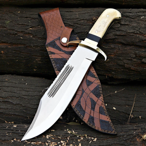 Couteau de chasse Bowie LEGACY BLADES de qualité supérieure en acier à haute teneur en carbone, manche en cuir fait main, lame fixe à pointe tombante, OEM ODM - Product Image 1