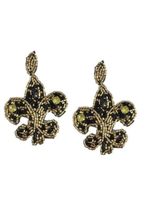 Fleur de Lis ต่างหูลูกปัดสีดำและสีทองเมล็ดลูกปัดต่างหูปักลูกปัดต่างหูเม็ดลูกปัด - Product Image 2