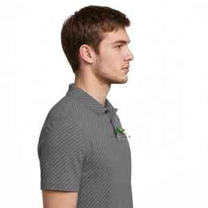 NEXTEX เสื้อโปโลลายทางแนวทแยงสำหรับทุกเพศสีเทาสีดำแขนสั้นคอปกติดกระดุม - Product Image 4