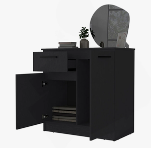 Wholesale Luxury Modern Black Wooden Storage Cabinet <b>with</b> <b>Drawer</b> Open <b>Shelves</b> and Door Multi Tier Organizer Unit for Home Decor - Product Image 1