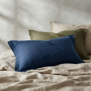 Blue Plain Linen <b>Square</b> <b>Cushion</b> Cover with Stitching Home & Hotel Use Throw Pillowcase Sofa Decor 45cm - Product Image 5